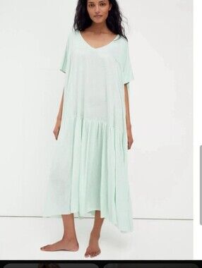 Free People Mint Green Just Add Sun Midi Dress Beach Flowy Size L Oversized